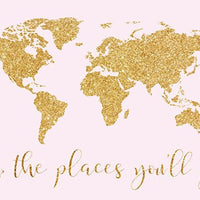 Oh the places you will go nursery, pink gold nursery print, baby girl nursery room decor, world map, glitter, oh the places you'll go, gift
