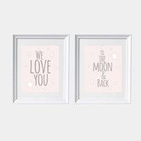 We love you to the moon and back, nursery decor, nursery wall art, pale pink nursery prints, nursery decor girl, baby girl nursery art