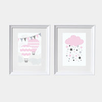 Baby girl nursery print set, Hot Air Balloon nursery, set of 2, pink nursery, nursery wall art, baby girl gift, baby girl baby shower, gift