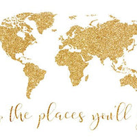 Oh the places you will go, world map, gold nursery print, baby girl nursery room decor, world map, glitter, oh the places you'll go, gold