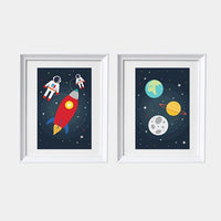 Space Theme Nursery Boys Rocket Ship Nursery Wall Art Playroom, Bedding Nursery Prints Set 2 Prints, Nursery space theme, space nursery art