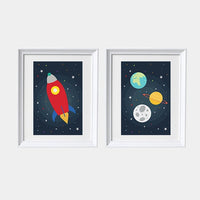Space Theme Nursery Art Boy Bedroom Decor Boy Nursery Art Nursery Art Set of 2, Outer space wall art, Nursery wall art, solar system art