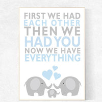 First We Had Each Other, blue gray nursery, boys room decor, Elephant Nursery Art, Nursery Decor, Baby boy Nursery Prints, blue nursery art