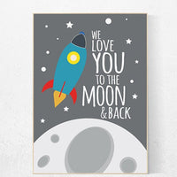 Space nursery decor, love you to the moon and back, outer space nursery wall art, nursery set, space themed, kids room, gray nursery decor