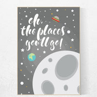 Nursery decor boy space, Space nursery decor, space nursery wall art, oh the places you'll go, neutral nursery, gray nursery decor, moon