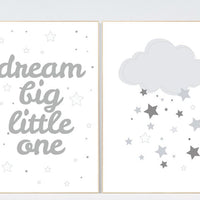 Dream big little one, Nursery Wall Art, nursery decor, gender neutral nursery, grey, gray nursery decor, kids room, twin nursery decor
