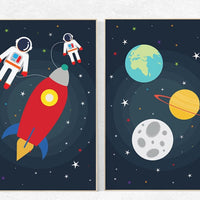 Space Theme Nursery Boys Rocket Ship Nursery Wall Art Playroom, Bedding Nursery Prints Set 2 Prints, Nursery space theme, space nursery art
