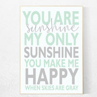 You Are My Sunshine Nursery Art, mint nursery decor, Baby Girl Baby Boy Toddler Room Wall Art Print, Playroom Room, nursery wall sayings