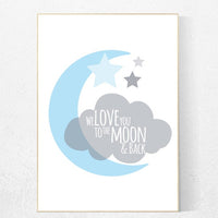 We love you to the moon and back, nursery decor, blue nursery decor, moon nursery, elephant nursery, nursery wall art, baby room decor, gift