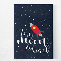 Space themed nursery, to the moon and back, Space nursery decor, outer space nursery, space print, nursery wall art, rocket ship decor