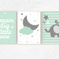 Mint nursery decor, dream Big little one, mint green nursery decor, playroom decor, gender neutral nursery decor, mint green, cloud nursery