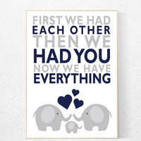 First We Had Each Other,navy gray nursery, boys room decor, Elephant Nursery Art, Nursery Decor, Baby boy Nursery Prints, navy nursery art