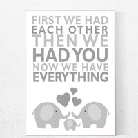 Gray nursery, First We Had Each Other,  gender neutral nursery, Elephant Nursery Art, Nursery Decor, Baby Nursery Prints grey nursery decor