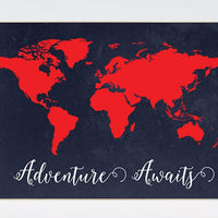 Adventure awaits Nursery print, navy and red, World Map print, Kid's Room Decor, Children's playroom decor, toddler room, navy nursery art