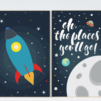 Space nursery decor, space nursery wall art, outer space nursery, oh the places you'll go, rocket nursery, boys room decor, nursery prints