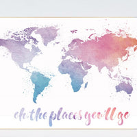 Oh the places you'll go, World Map poster, world map wall art, nursery wall art, toddler room, neutral gender kid room decor playrooom decor
