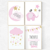Twinkle twinkle little star, We love you to the moon and back, pink gold nursery hot air balloon pink and gold baby shower baby girl nursery