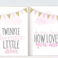 Baby room decor girl gold and pink, Twinkle Twinkle Little Star, pink gold nursery wall decor, nursery wall art quotes, nursery decor girl