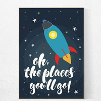 Space nursery decor, oh the places you'll go, outer space nursery wall art, nursery set, kids room decor, nursery prints baby boy room decor
