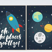 Space nursery decor, Oh the places you'll go, space theme, nursery decor, outer space nursery wall art, playroom decor, kids room, boys room