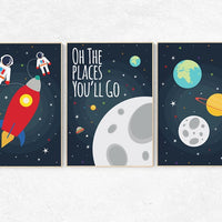 Oh the places you'll go, Space nursery decor, Space themed nursery, outer space, boys room wall art, baby boy, playroom, kids room