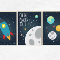 Oh the places you'll go, Space nursery decor, Space themed nursery, outer space, boys room wall art, baby boy, playroom, kids room