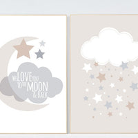 We love you to the moon and back, gender neutral nursery, beige and cream, cloud Nursery Nursery Decor Gray Beige gender neutral baby shower