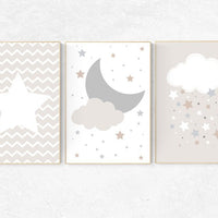 Gender neutral nursery, Cloud nursery, beige and cream, star nursery decor, Nursery Decor, Gray Beige, gender neutral nursery, gray nursery