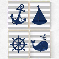 Nautical Nursery Wall Art, Navy Gray Nursery Decor, whale nursery decor, baby boy nursery, nautical prints, playroom decor, nautical nursery