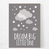 Dream big little one Print, Nursery Wall Art, gray nursery decor, Cloud Nursery, Kids Room decor, grey nursery decor, gender neutral nursery