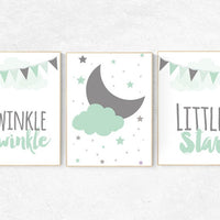 Twinkle Twinkle Little Star, Mint nursery decor, cloud nursery, gender neutral baby, Baby Boy Nursery Wall Art, mint gray, mint gray nursery