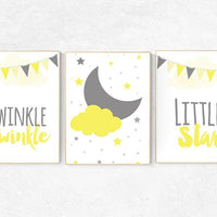 Yellow nursery decor, gender neutral baby, Twinkle Twinkle Little Star, cloud nursery, new baby gift, yellow gray nursery, baby room decor