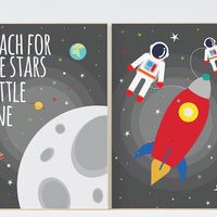 Outer space nursery wall art, reach for the stars, gray nursery decor, baby boy, moon print, playroom decor, kids room, space art, grey