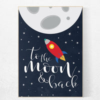 Space nursery art, to the moon and back, boys room decor, moon nursery, Outer Space, Space Decor, playroom decor, kids room, new baby gift