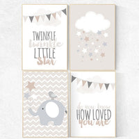 Gender neutral nursery, Twinkle twinkle little star, beige and cream, cloud Nursery, Nursery Decor, Gray Beige gender neutral baby shower