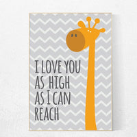 Safari nursery, Giraffe nursery decor, Giraffe nursery art, nursery set, giraffe print, nursery giraffe, i love you as high as i can reach
