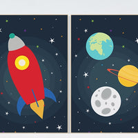 Space Theme Nursery Art Boy Bedroom Decor Boy Nursery Art Nursery Art Set of 2, Outer space wall art, Nursery wall art, solar system art