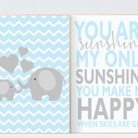 You Are My Sunshine Nursery Art, blue nursery decor, Baby Boy Wall Art , Playroom Room, elephant nursery wall decor, elephant, baby gift