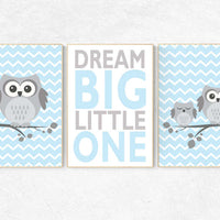 Nursery decor boy owl, owl nursery decor boy, nursery wall art, dream big little one, baby blue nursery decor, nursery ideas boys room