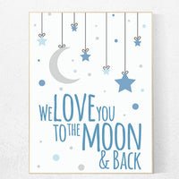 We love you to the moon and back, moon and stars, baby boy nursery, navy nursery decor, moon and back, nursery decor, nursery wall art