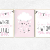 Baby girl nursery, Twinkle Twinkle Little Star, baby girl nursery ideas, cloud nursery art, pink nursery, girls room wall art, baby room