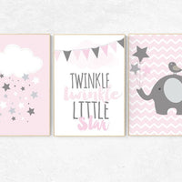 Baby girl nursery, elephant nursery, Twinkle Twinkle Little Star, cloud nursery, baby girl nursery ideas, pink nursery, girls room wall art