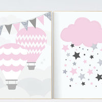 Baby girl nursery print set, Hot Air Balloon nursery, set of 2, pink nursery, nursery wall art, baby girl gift, baby girl baby shower, gift