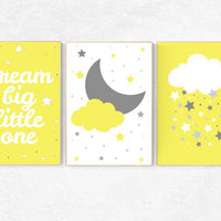 Yellow gray nursery decor, dream Big little one, Yellow nursery decor, playroom decor, gender neutral nursery decor, baby shower, kids room