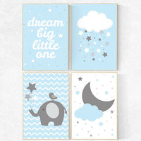 Blue nursery decor, Dream Big little one, baby girl, blue gray nursery decor, playroom decor, baby boy nursery decor kids room nursery ideas