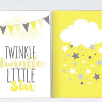 Nursery decor girl yellow, gender neutral baby, Twinkle Twinkle Little Star, cloud nursery, new baby gift, yellow gray nursery, baby room