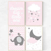 Pink Gray Nursery Art, Girl Nursery Decor, Nursery Print, Dream Big, Baby Girl Pink Nursery Art Toddler Girl Bedroom Art Baby Girl Wall Art