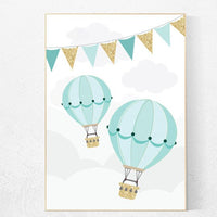 Hot Air Balloon Nursery Art, mint nursery decor, mint and gold baby shower, Nursery Prints, mint and gold nursery, nursery wall art new baby
