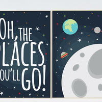 Oh the places you'll go, space theme, nursery decor, outer space nursery wall art, playroom decor, kids room decor, baby boy room, boys room