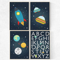 Space Nursery Decor, alphabet nursery Art, alphabet letters, outer space nursery wall art, Boy Nursery Space Decor, ABC nursery toddler,
